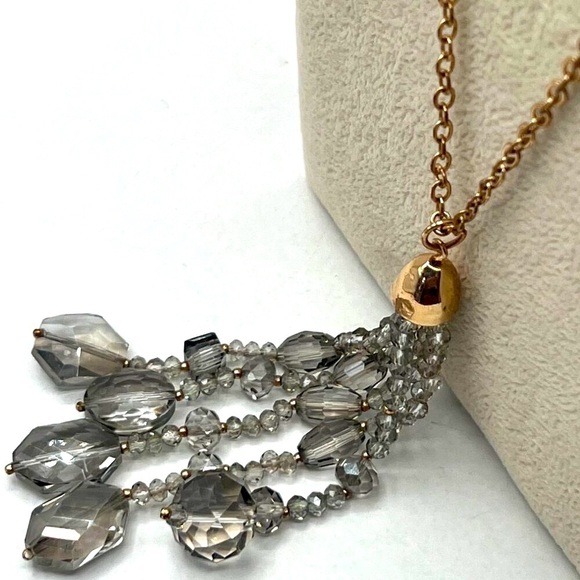 Gold Tone Chain Necklace With Crystal Tassel Pendant.  A89 - Picture 4 of 7